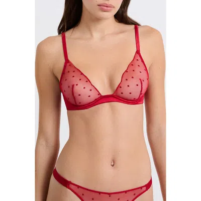 Etam Divine Classique N°7 Rhinestone Mesh Underwire Bra In Red