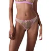 Etam Douceur Embroidered Tulle Thong In Pink