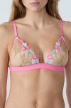 Etam Douceur Embroidered Tulle Triangle Bralette In Pink