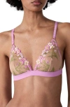 Etam Douceur Embroidered Tulle Triangle Bralette In Purple