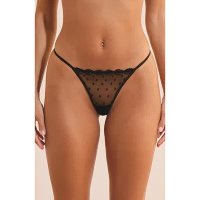 Etam Eloa Embroidered Lace Thong In Black