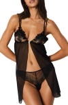 Etam Exaltee Open Front Chemise In Black