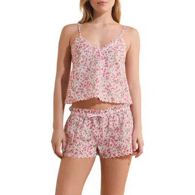 Etam Feuilline Strawberry Print Cotton Camisole In Imp Fond Rose