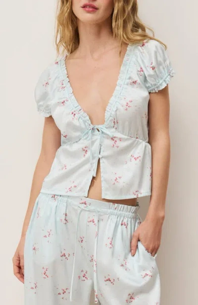 Etam Fiocco Floral Puff Sleeve Sleep Top In Blue