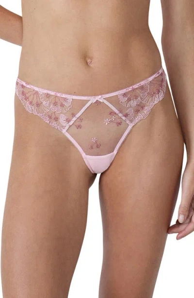 Etam Flowers Embroidered Tanga Panties In Pink