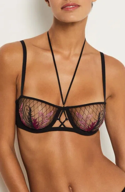 Etam Fragments Strappy Embroidered Underwire Bra In Black