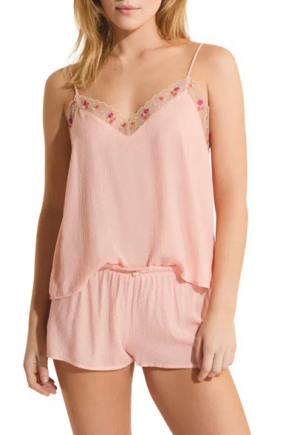 Etam Freesia Floral Lace Trim Swiss Dot Chemise In Pink
