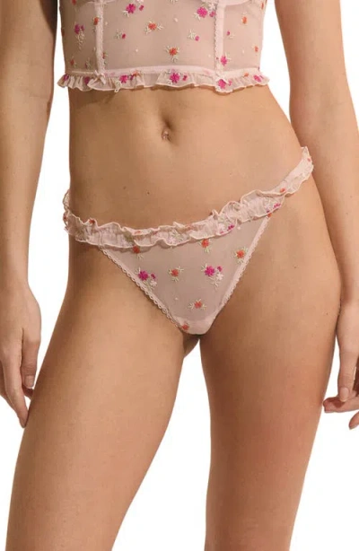 Etam Freesia Ruffle Thong In Pink
