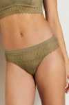 Etam Gravure Lace Hipster Panties In Khaki Olive