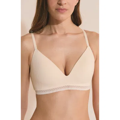 Etam Happily Wireless Stretch Cotton Triangle Bra In Brown