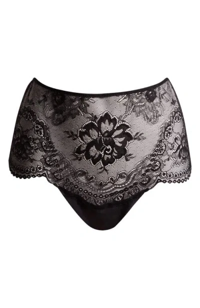Etam High Waist Lace Thong In Black