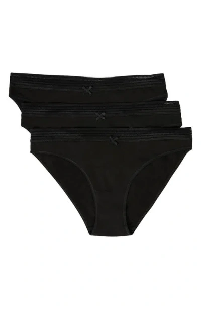 Etam Jack 3-pack Lace Trim Cotton Blend Bikini Panties In Black