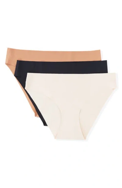 Etam Jessy 3-pack Bikinis In Black/beige Multicolor