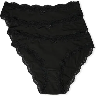 Etam Jim 3-pack Lace Trim Bikinis In Black