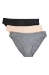 Etam John 3-pack Ribbed Bikini Briefs In Grey Multicolor