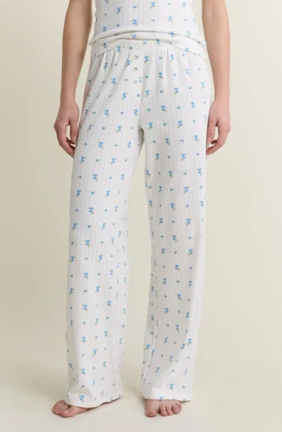 Etam Katell Pointelle Cotton Pajama Pants In White