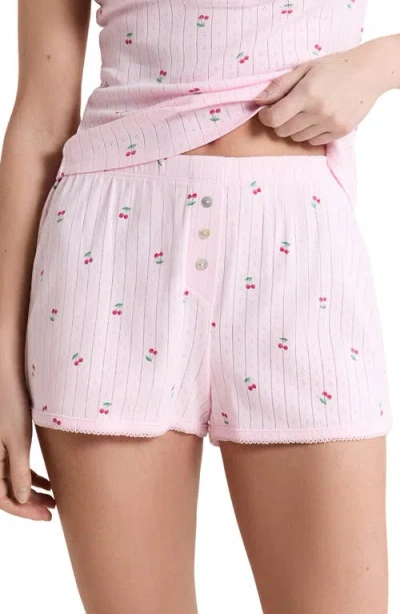 Etam Katell Pointelle Cotton Pajama Shorts In Pink