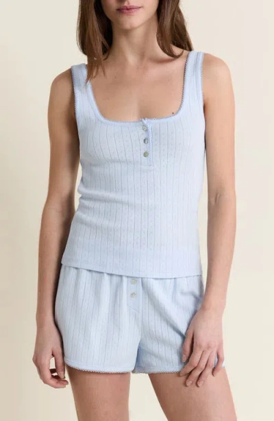 Etam Katell Pointelle Cotton Pajama Tank In Blue