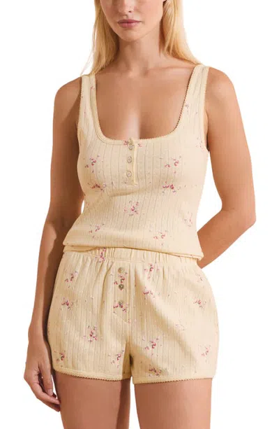 Etam Katell Pointelle Cotton Pajama Tank In Neutral