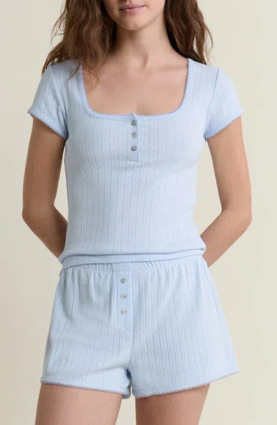 Etam Katell Pointelle Cotton Pajama Top In Blue