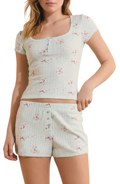 Etam Katell Pointelle Cotton Pajama Top In Green
