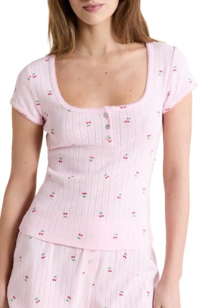 Etam Katell Pointelle Cotton Pajama Top In Pink