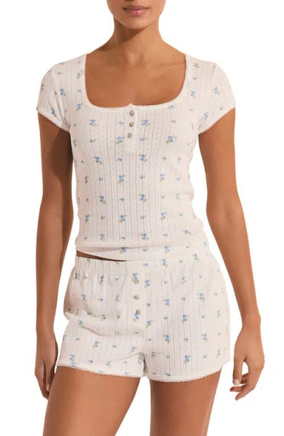 Etam Katell Pointelle Cotton Pajama Top In Nude