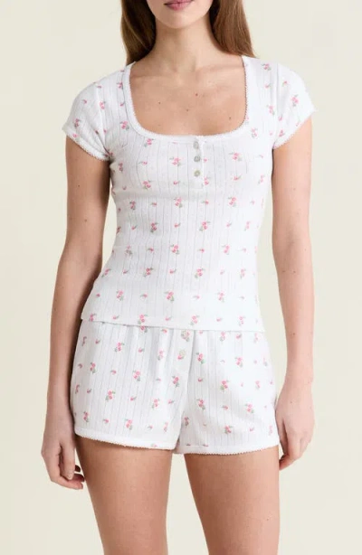 Etam Katell Pointelle Cotton Pajama Top In White
