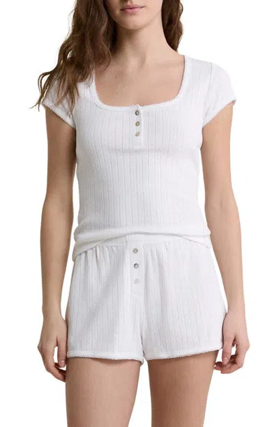 Etam Katell Pointelle Cotton Pajama Top In White