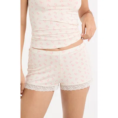 Etam Kitty Lace Trim Shorts In Pink