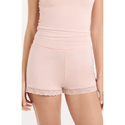Etam Kitty Lace Trim Shorts In Pink
