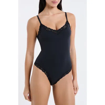Etam Lace Trim Bodysuit In Black
