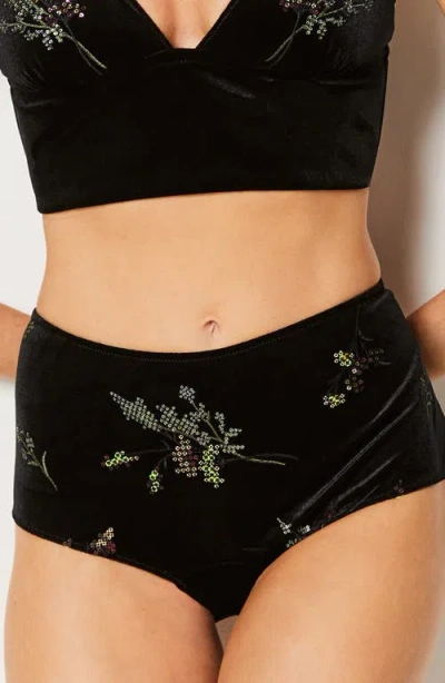 Etam Magique Beaded Sequin Boyleg Panties In Black