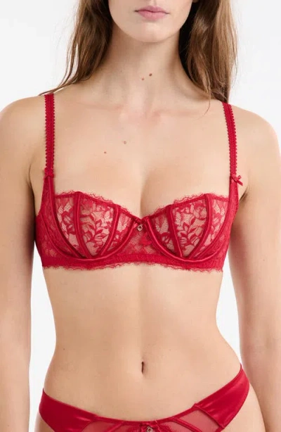 Etam Mascarade °9 Embroidered Underwire Balconette Bra In Red