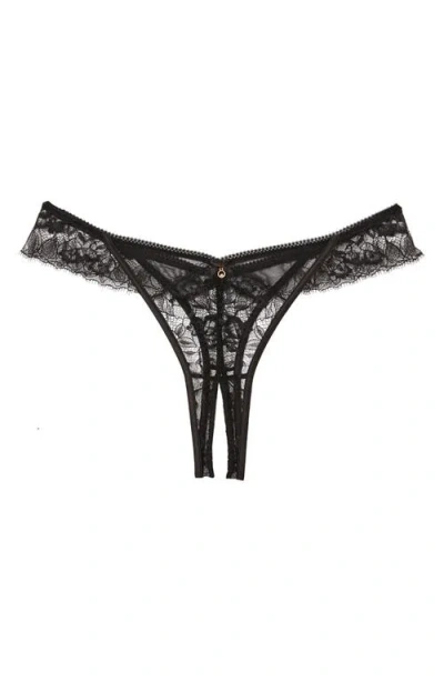 Etam Mascarade Open Gusset Tanga Thong In Black