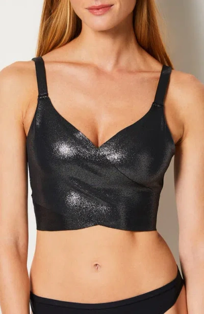 Etam Metallic Longline Bra In Black