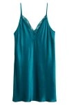 Etam Milky Lace Trim Silk Chemise In Anise Absinthe