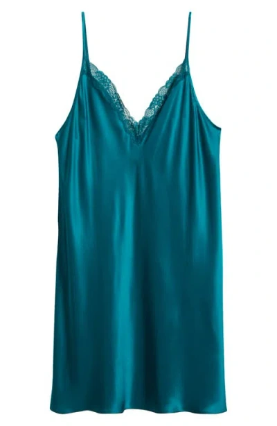 Etam Milky Lace Trim Silk Chemise In Anise Absinthe