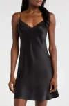 Etam Milky Lace Trim Silk Chemise In Black