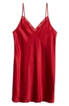 Etam Milky Lace Trim Silk Chemise In Cardinal