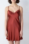 Etam Milky Lace Trim Silk Chemise In Copper