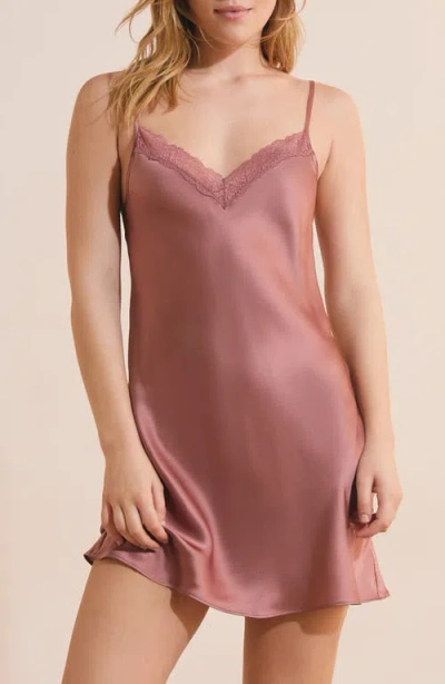Etam Milky Lace Trim Silk Chemise In Imp Fond Rose