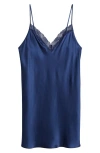 Etam Milky Lace Trim Silk Chemise In Night Blue