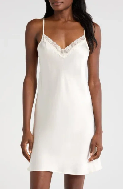 Etam Milky Lace Trim Silk Chemise In White