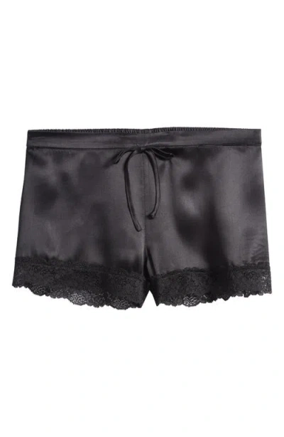 Etam Milky Lace Trim Washable Silk Satin Pajama Shorts In Black