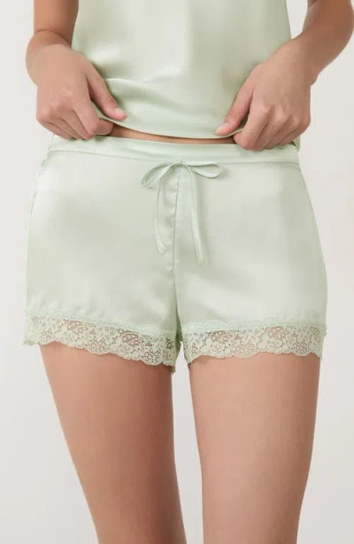 Etam Milky Lace Trim Washable Silk Satin Pajama Shorts In Green