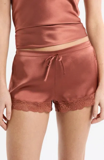 Etam Milky Lace Trim Washable Silk Satin Pajama Shorts In Pink