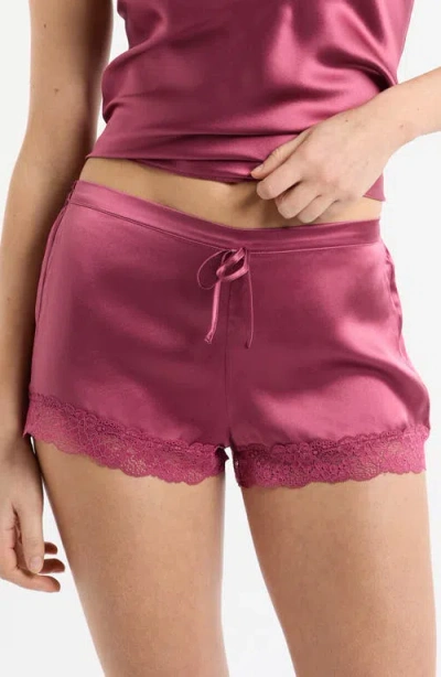 Etam Milky Lace Trim Washable Silk Satin Pajama Shorts In Pink