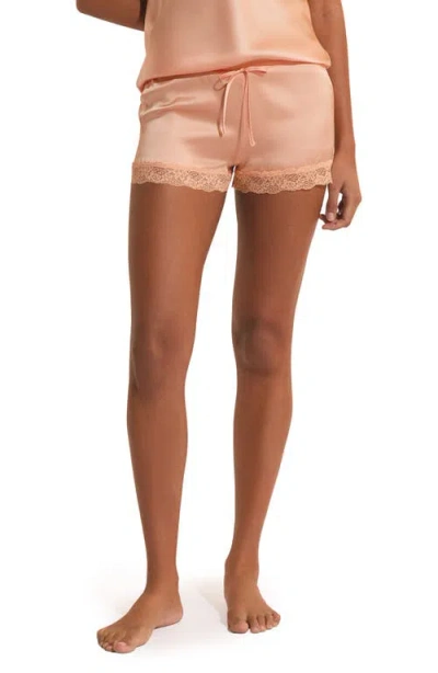Etam Milky Lace Trim Washable Silk Satin Pajama Shorts In Pink