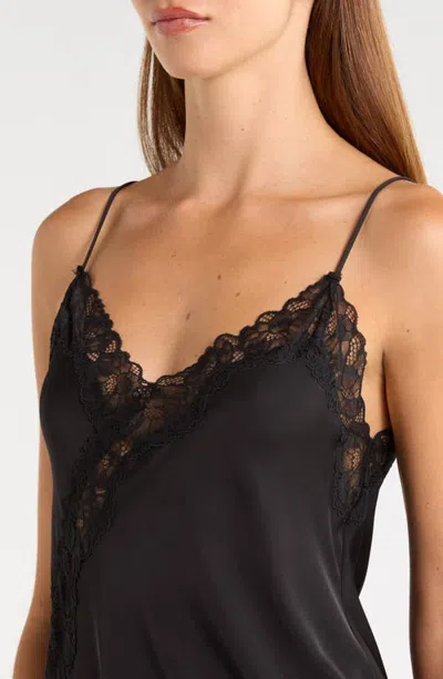 Etam Muse Lace Trim Satin Chemise In Black